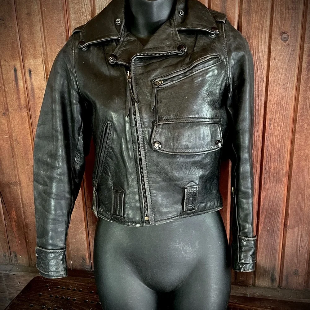 1950s Horsehide Leather Jacket Moto Biker XXS